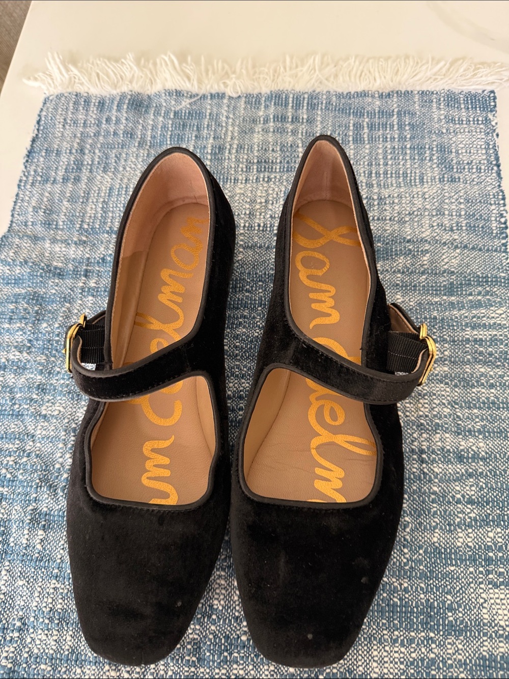 Sam Edelman Black Velvet Mary Jane Flats with Buckle Strap - Picture 1 of 5